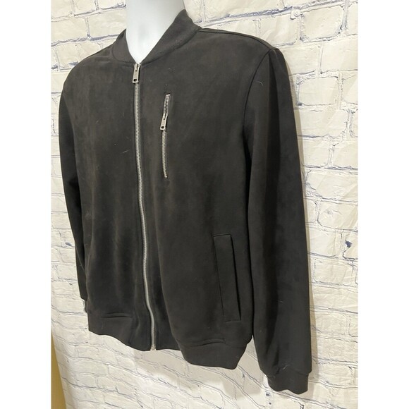 Ben Sherman Jacket Mens Medium Black Bomber Faux Suede Full Zip Pocket Casual - Picture 2 of 6